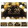 2025 С Новым годом Фон Блестящий Новогодний Подвесной Баннер Черный И Золотой Фото Фон для Домашнего Офиса Вечеринка Декор