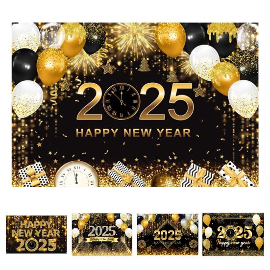 2025 С Новым годом Фон Блестящий Новогодний Подвесной Баннер Черный И Золотой Фото Фон для Домашнего Офиса Вечеринка Декор