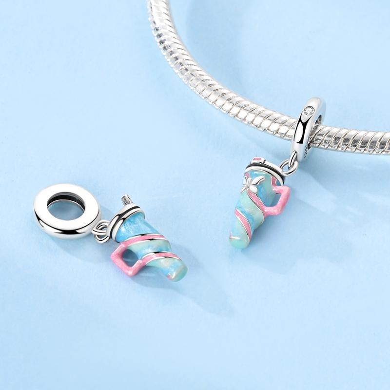 Copper Colorful Thermos Cup Charms Blue Carousel Pendant Fit Original Bracelet Necklace Women Jewelry Gift