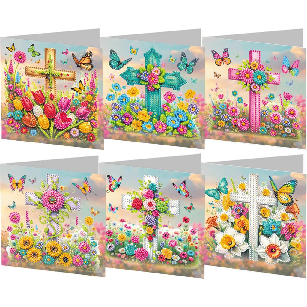 6pcs 5D Rhinestone Arts Greetings Birthday Card Handmade Diamond Art Greeting Cards Diamond Painting Christmas Cards Arts Crafts