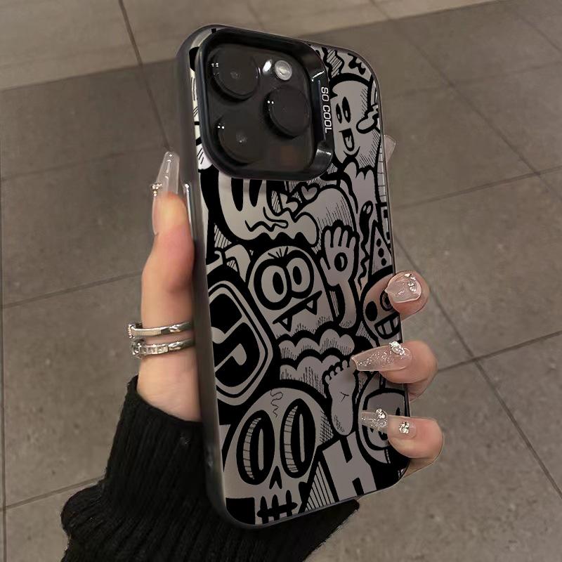 Супер крутой черный граффити противоударный чехол для телефона для iPhone 16 15 14 13 12 11 Pro Max X XS Max XR 7 8 16 Plus SE2 Матовый жесткий чехол