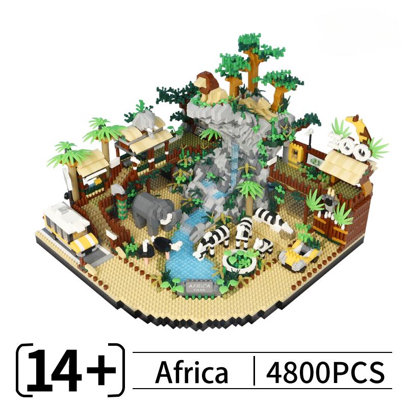 4800 шт., креативные микрочастицы, африканская дикая природа, лев, зебра, животное, зум, городские строительные блоки, вид на улицу, сборка кирпичей, игрушки
