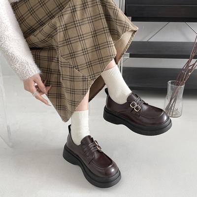 Черные французские ретро туфли на платформе из кожи женские 2025 года новые универсальные туфли на толстом каблуке в британском стиле