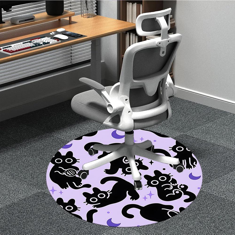 1pc Cat Moon Office Round Area Rug, Mat Suitable For Office, Under Office Chairs Bedroom Living Room Home Decor, Room Deco