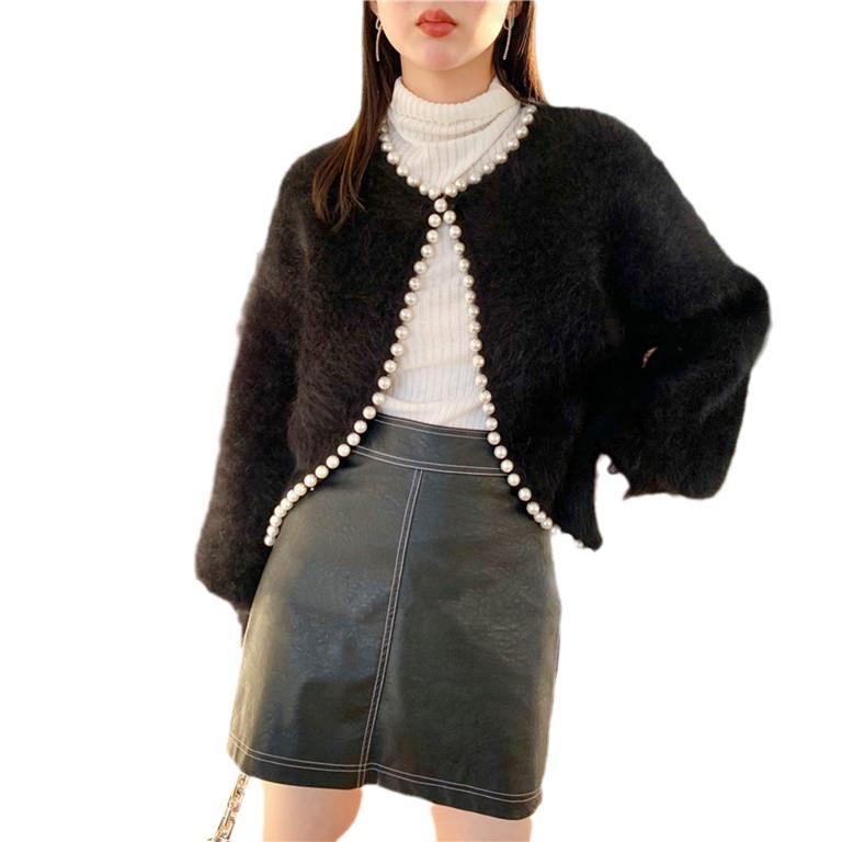 Осенне-зимняя женская куртка, нежный жемчуг, сладкий темперамент, свитер с рукавами-фонариками, куртка-кардиган