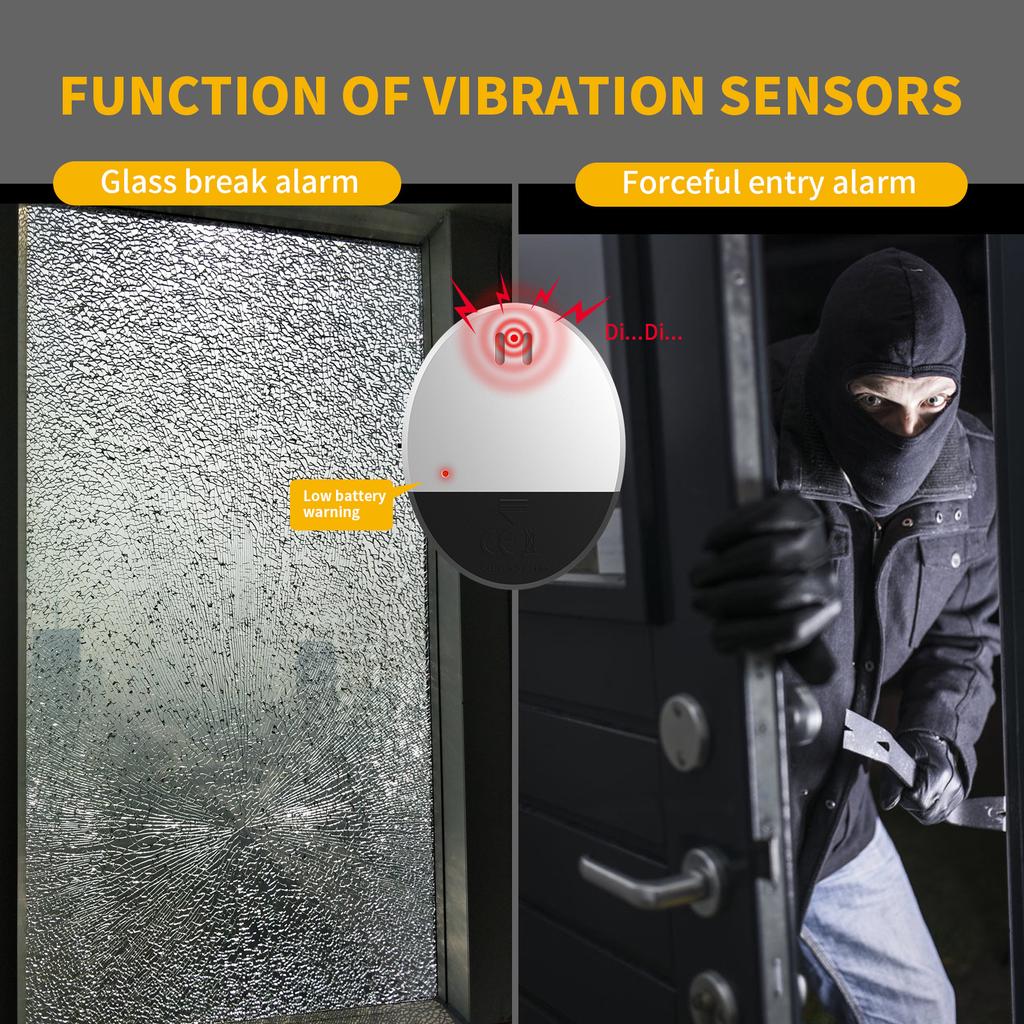Slim Vibration Door Window Alarm Ultra-Thin Sensor Anti-Theft Burglar Loud Sound for Home Hotel Travel Rental House Security