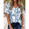 Женская модная футболка с растительным графическим принтом, с коротким рукавом, V-образным вырезом, повседневный топ