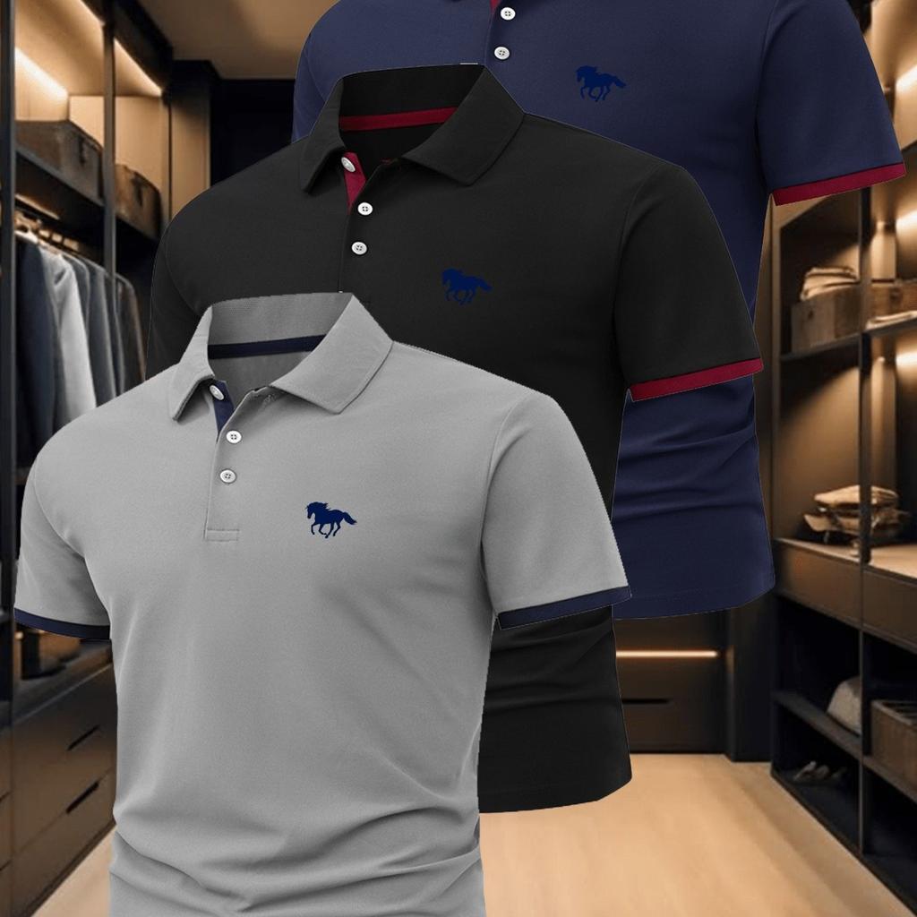3Pcs Men'S Polo Shirt Fashion Business Casual Lapel, Comfortable Summer Breathable Short-Sleeved Lapel Polo Shirt Top Gift