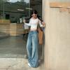 American retro loose and thin versatile adjustment waist design loose and slightly pulled jeans women's new models