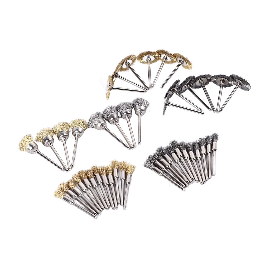 44 Pcs Wire Brush Set Brass Steel Wire Pen Cup T Shape Brush Set for Cleaning Polishing Deburring