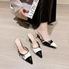 2025 New High-heeled 7CM Sandals for Women, Color Blocked Butterfly Bow Pointed Plus Size Women's Shoes