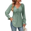 Women's Clothing Long Sleeve Girdle Drawstring Solid Color T-shirt V-neck
