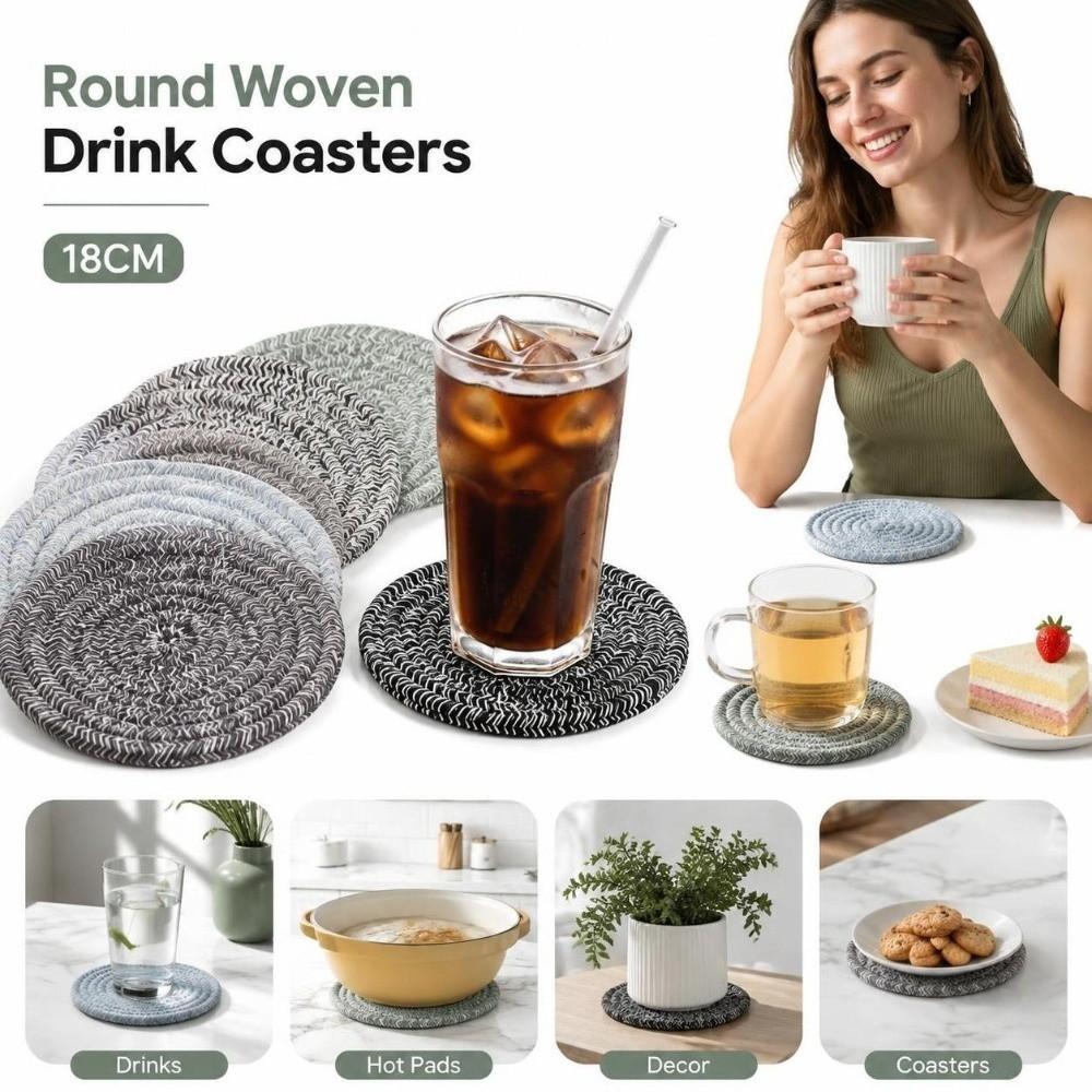 Round Woven Heat Resistant Mat Thickened Water Absorbent Coaster Placemat Home Cooking