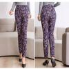 Повседневные брюки из хлопка с высокой талией для пожилых женщин, осенне-зимние теплые толстые узкие брюки с винтажным цветочным принтом