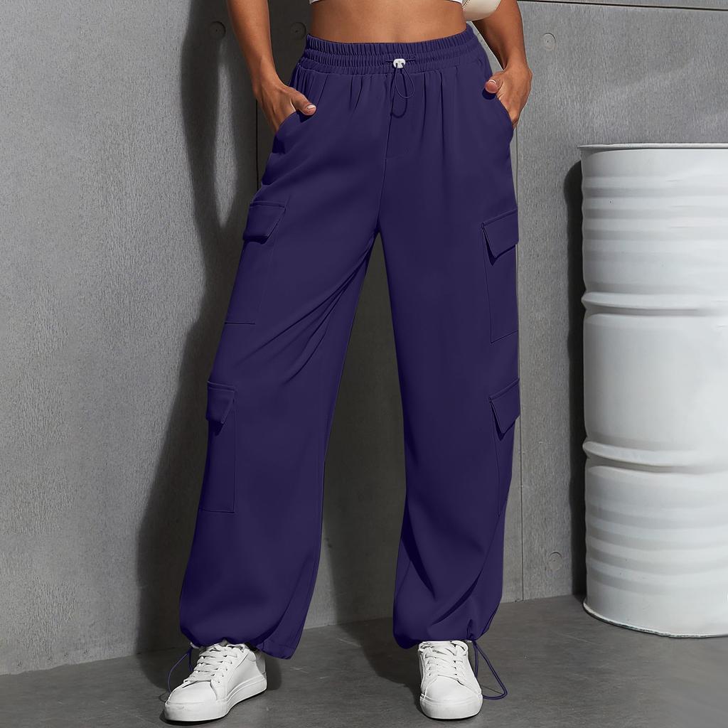 Women's Fashion Sport Solid Color Pocket Casual Sweatpants Pants