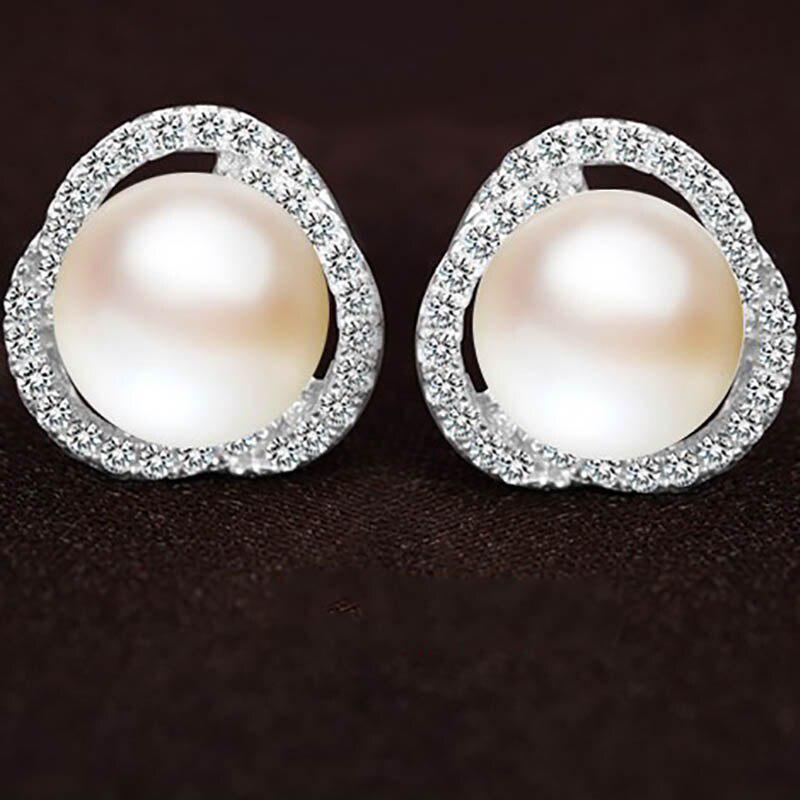 Fashion Ing Earrings with Natural Freshwater Pearl Zircon Gemstone for Women Jewelry Stud Earring Wedding Gift