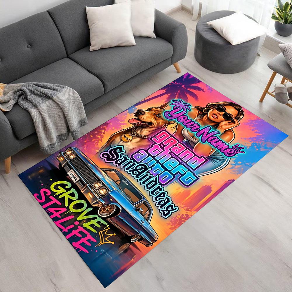 Grand Theft Auto Customize Your Name Floor Mat Design for Entryway Dormitory Outdoor Game Room Antislip Carpet Decorate Offices Gift for Festivals