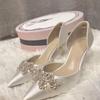 Модная элегантная женская обувь на каблуке 2025 Новые туфли-лодочки для вечеринок Модные женские хрустальные сандалии с острым носком и мелким тонким каблуком