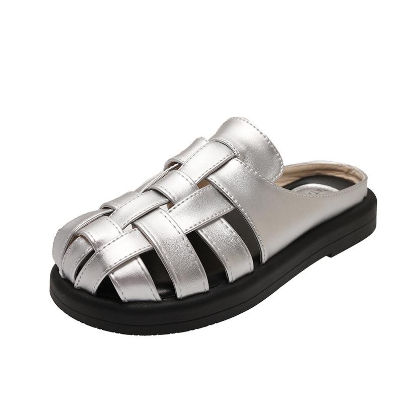 Модные женские тапочки Летние с закрытым носком Плетеные с вырезами Мюли Ретро Уличные Удобные Сандалии на мягкой подошве Сандалии Женские