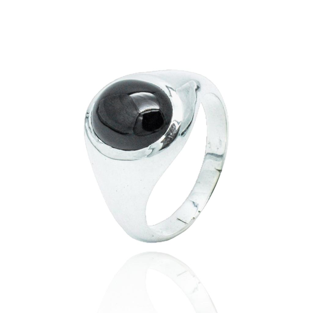 Black Spinel Ring: 925 Sterling Silver Signet ring
