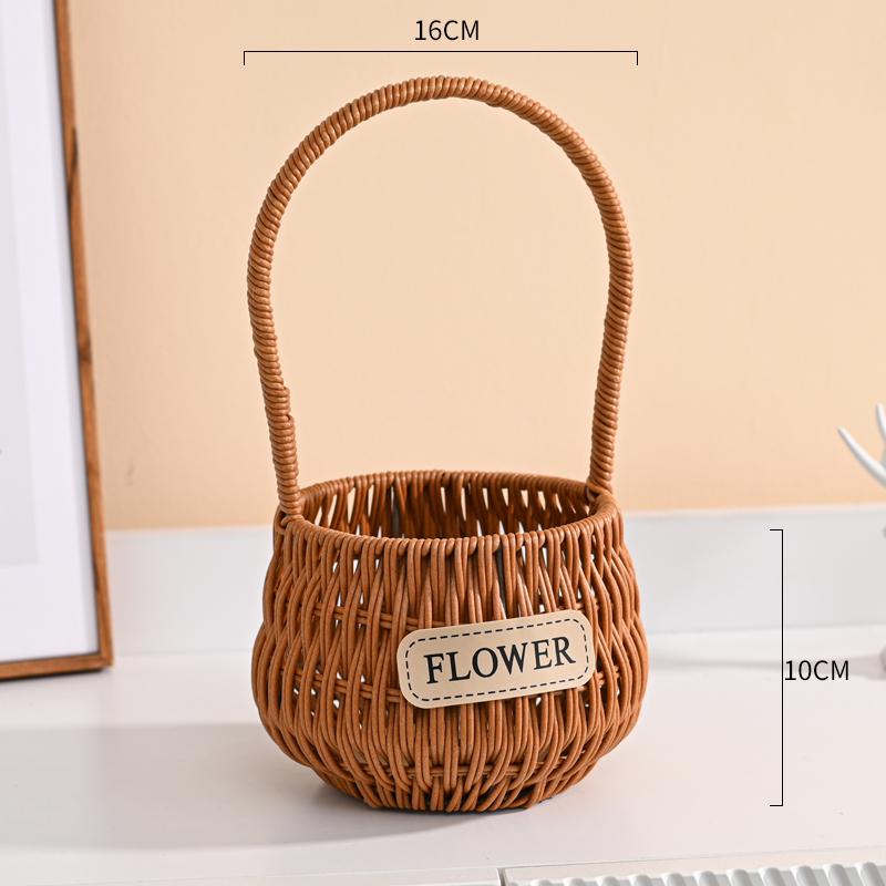 Handheld Flower Basket for Fresh & Dried Flowers, Woven with Willow, Rattan & Straw - Perfect for Flower Arrangement or Picnic
