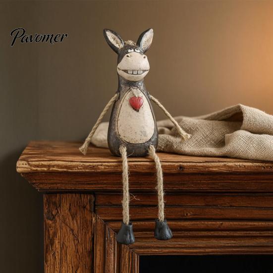 Modern Interior Decoration Pieces Rustic Donkey Shelf Sitter Figurine, Hanging Leg Farm Animal Statue, Elegant Table Decorations for Office Whimsical