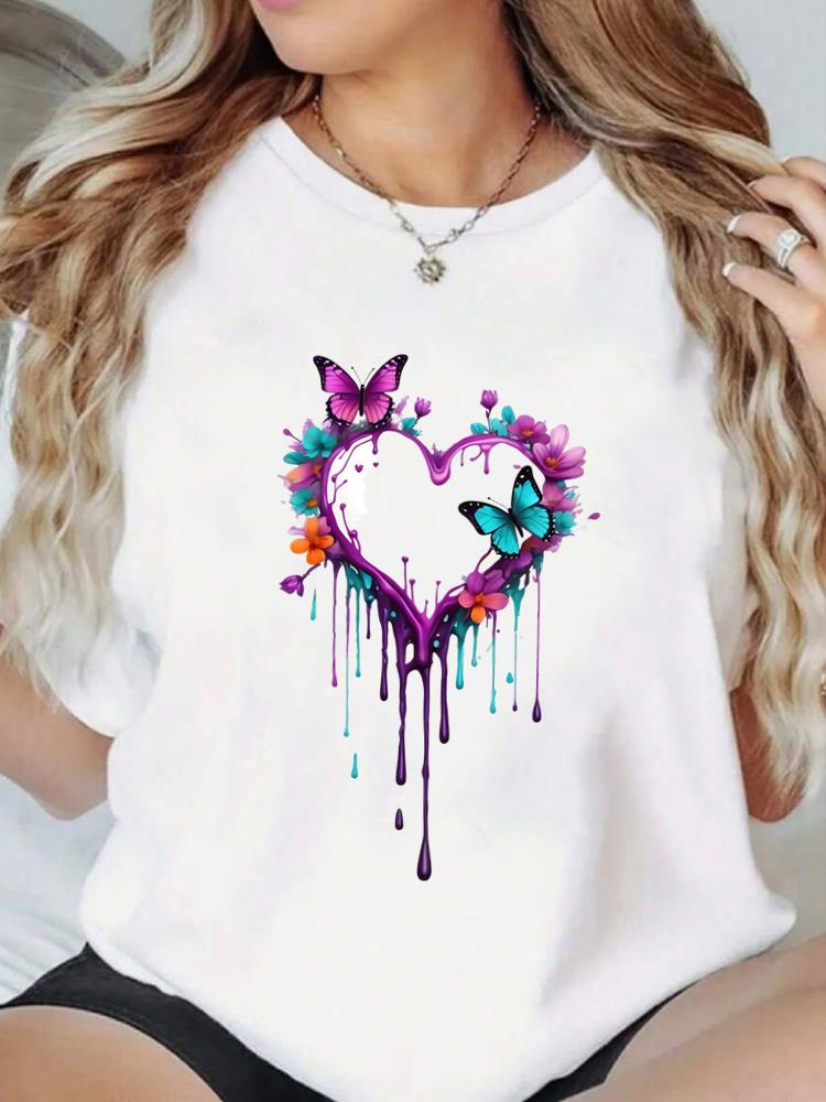 (Asian Size) Print Fashion Female Tee Top Women trend butterfly letter Clothing T Shirt Woman Short Sleeve Graphic T-shirts