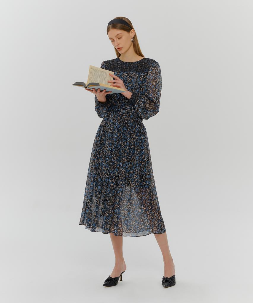 Etmont Smock Shirring Lace Dress Blue
