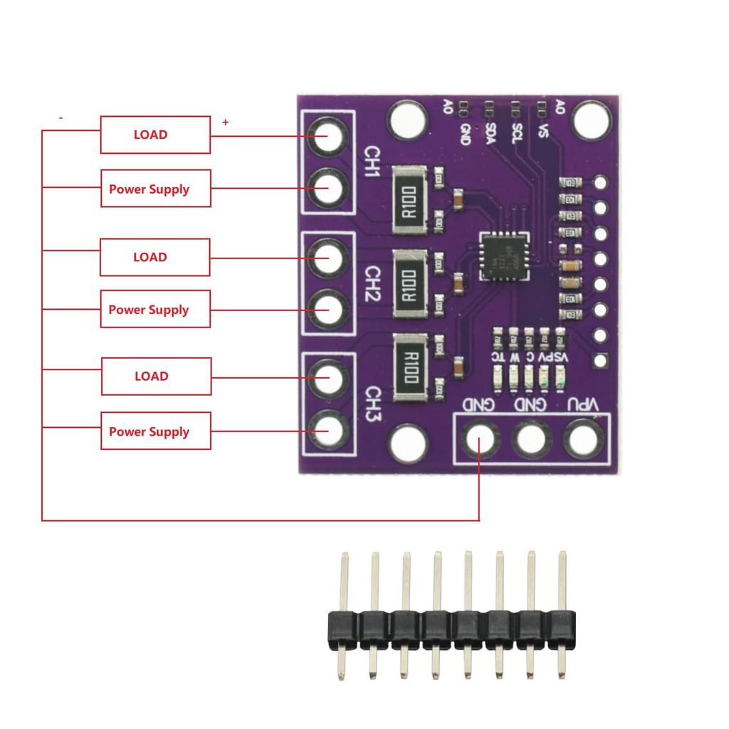 2Pcs I2C SMBUS INA3221 Triple-Channel Shunt Current Power Supply Voltage Monitor Sensor Board Module Replace INA219 with Pins