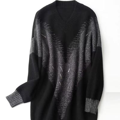 Модный трикотажный свитер с V-образным вырезом для женщин, свободный, вязаный, новый осенне-зимний, большого размера, верхняя базовая рубашка