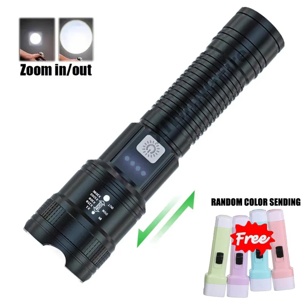 Powerful LED Flashlight USB Rechargeable Torch Super Bright Telescopic Zoom Light with Power Display Outdoor Fishing Lantren