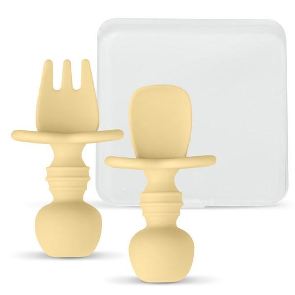 Arti Rabbit Infant Self-directed Baby Food Spoon + Fork + Case Set, 1 Set, Cream Vanilla, Korean Popular Tableware