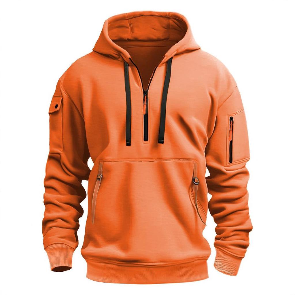 Men's European Size Casual Sport Hoodie with Zippered Arm Pocket - Autumn/Winter