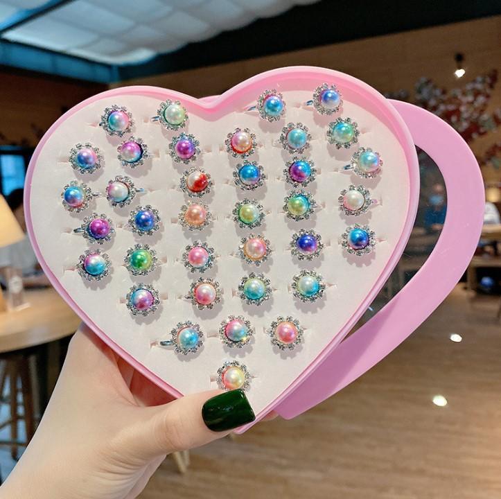 36 шт. Детское кольцо, милые безделушки для принцессы, игрушка для маленькой девочки, мультяшное хрустальное кольцо (с коробкой)