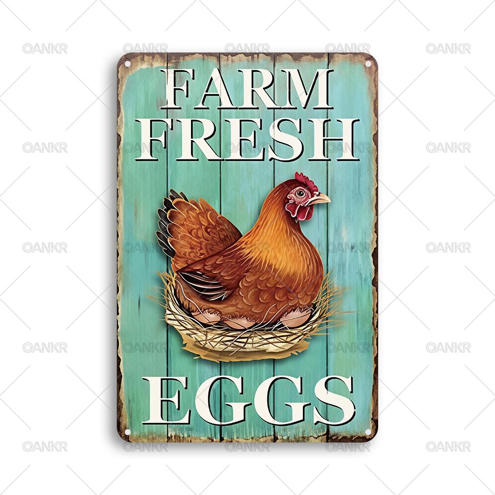 Vintage Farm Shop Decor Metal Tin Sign Chic Farm Fresh Eggs Art Poster Metal Signs for Restaurant Home Wall Decor Plaque