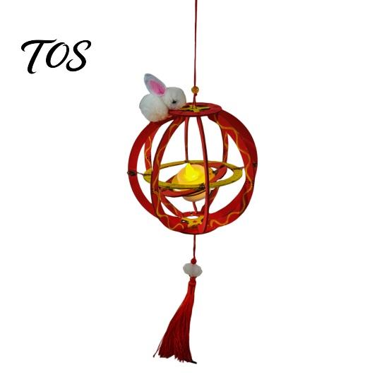 Chinese Style Lantern Kit DIY for Mid-Autumn Festival, Hollow Wooden Rotating Ring Mid Autumn Festival with Rabbit, Handmade LED Candle Toy