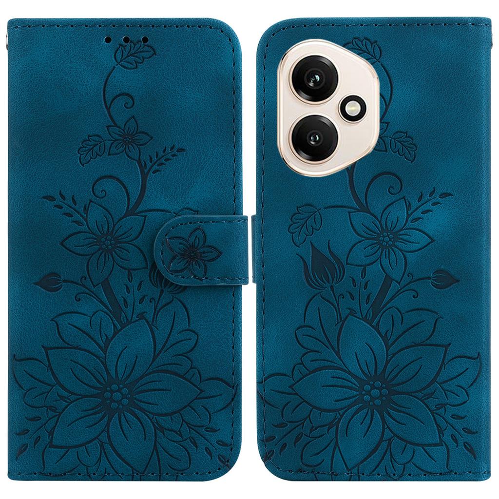 For Honor 400 5G (Global) Stand Case Lily Flower Imprint Leather Phone Cover with Wrist Strap