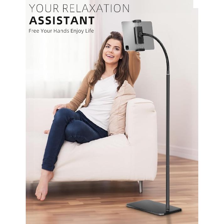 LanPavilion Tablet Stand for iPad, Adjustable Tablet Floor Stand Metal Tablet Holder with Flexible Gooseneck, Compatible with iPad, Kindle Devices,