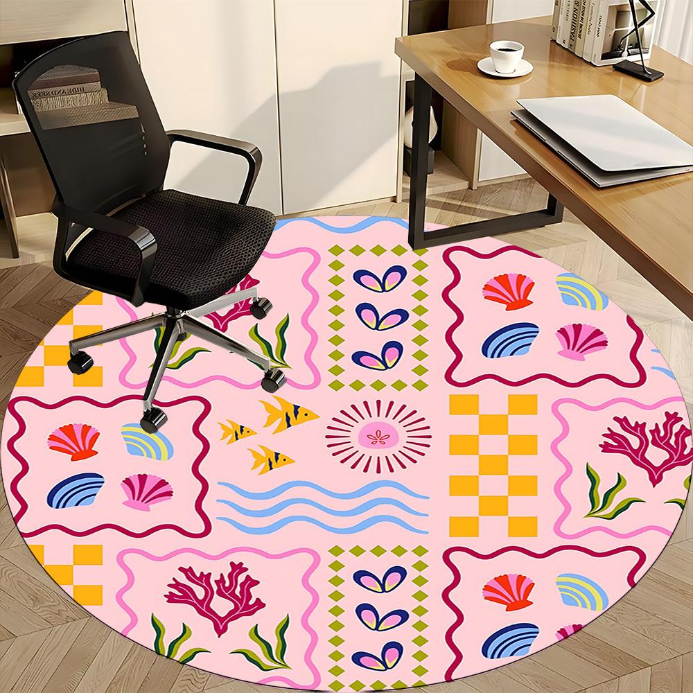 1pc Oceanic Patterns Office Round Rug, Non-slip, Soft and Durable Office Rug for Interior Decoration, Perfect for Office, Beautiful Decoration yy26032