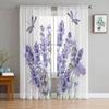 Фиолетовый цветок лаванды стрекоза белые прозрачные шторы для гостиной украшения оконные шторы кухни тюль вуаль шторы