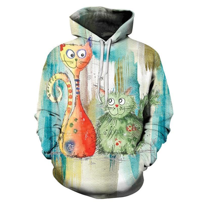 Autumn Winter Long Sleeved Hoodie Cute Cat Series 3D Digital Printing Loose Casual Hoodies & Sweatshirts Men’s