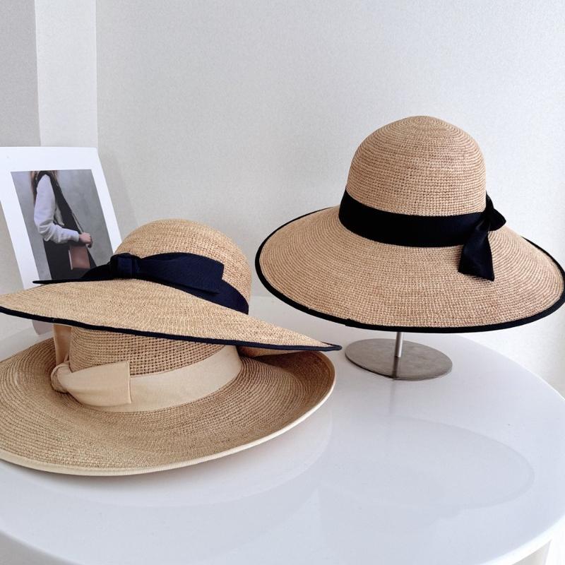 French Oversized Brimmed Hand Knitted Raffia Sun Hat Women Seaside Travel Sun Hat Elegant French Hepburn Style Sombrero