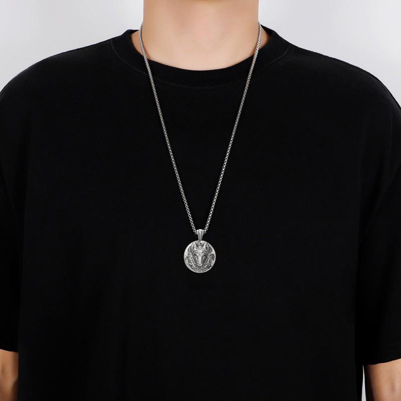 Mens Punk Wolf Head Pendant Necklace Stainless Steel Box Chain Hip Hop Streetwear Accessory Halloween