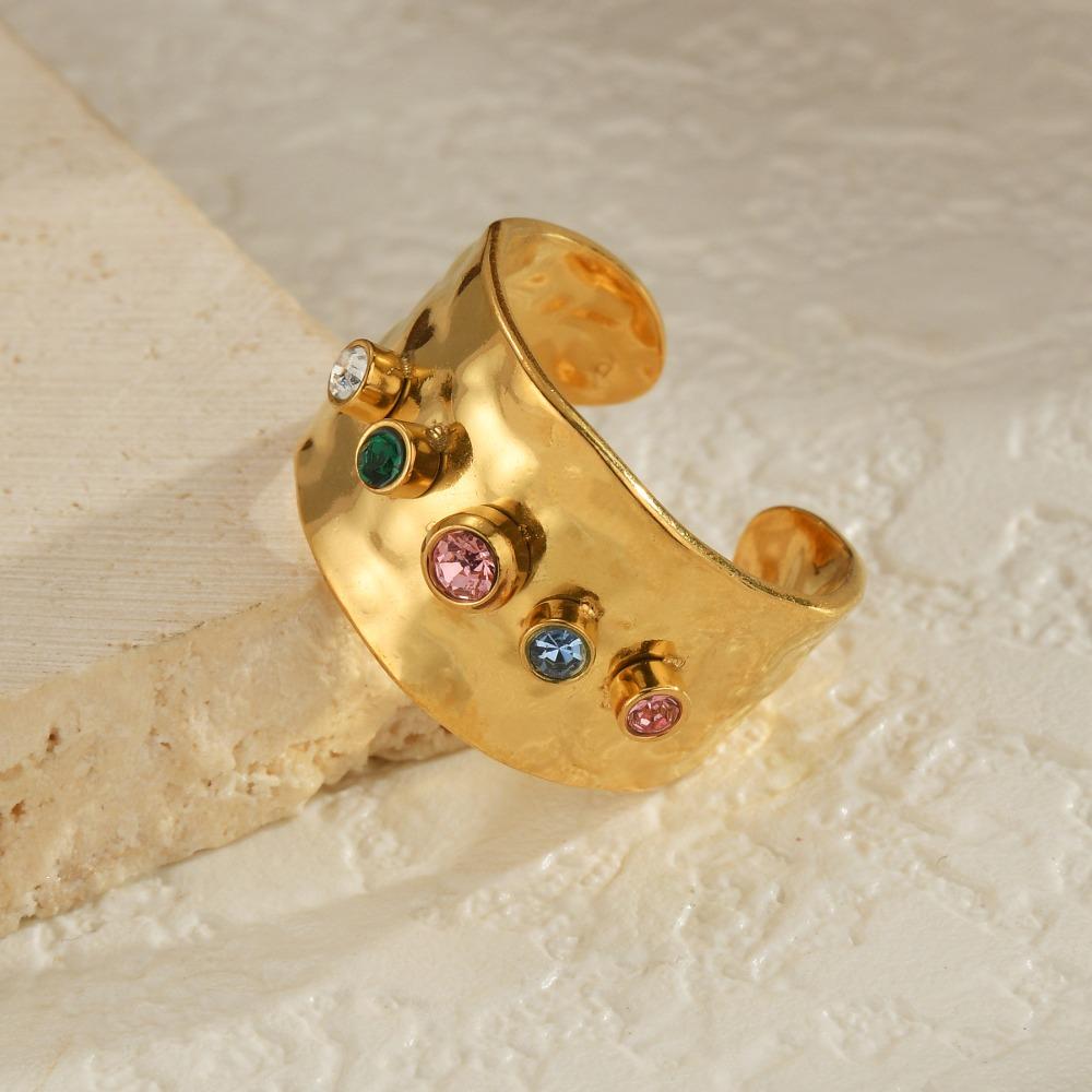 Zircon Colorful Ring Stainless Steel High-grade Zircon Ring New Vintage Accessories