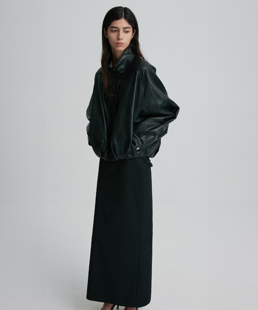 RE RHEE Leather Blouson Jacket Black