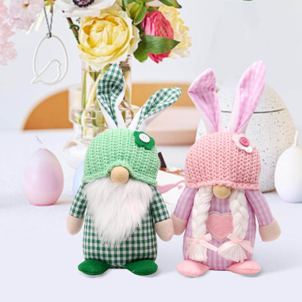 2Pcs Rabbit Ear Faceless Gnome with Knitted Hat Easter Old Man Dwarf Decor Festival Theme for Bedroom Living Room Decor