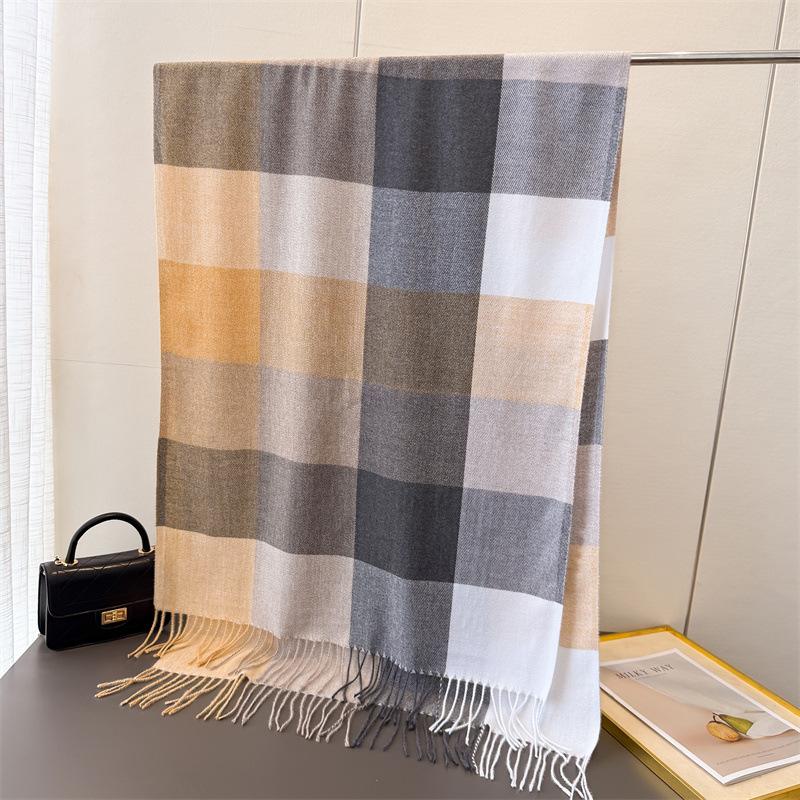 New Winter Fashion Plaid Scarf for Women Men Classic Warm Chunky Soft Cashmere Feel Scarves Match Overcoat Knitted Shawl