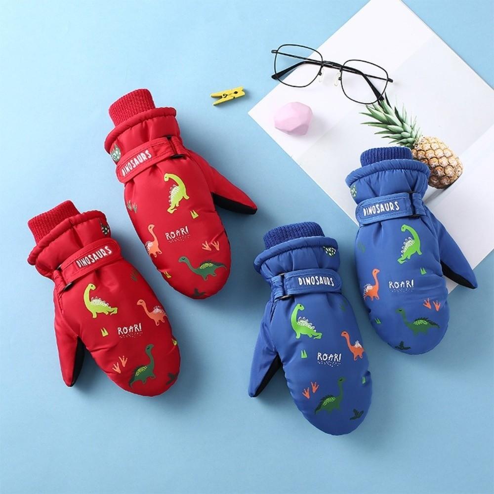 Windproof Kids Thermal Gloves Cartoon Dinosaur Winter Mittens Ski Snow Gloves Cold Weather