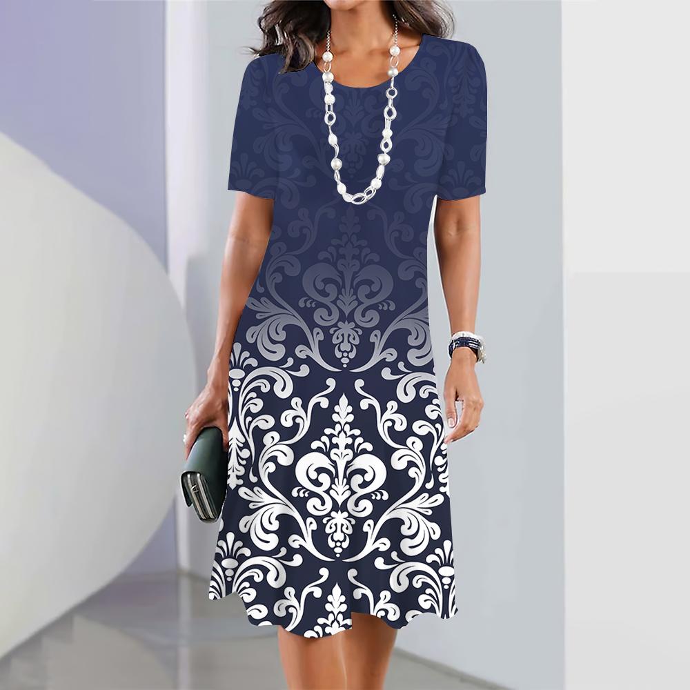 Женские платья 3D Градиент Геометрический принт Короткий рукав Одежда Мода Свободная юбка Летнее Дамское Платье оверсайз для отпуска