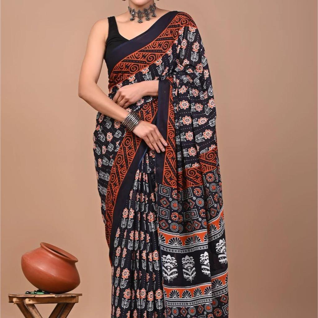 Тяжелое хлопковое сари Чандери